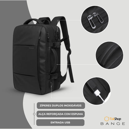 BANGE Mochila Executiva Expansível para Notebook de Até 17.3 Polegadas Bagagem de Mão para Viagens Impermeável Entrada USB para Carregador Portátil Design Discreto - Preta