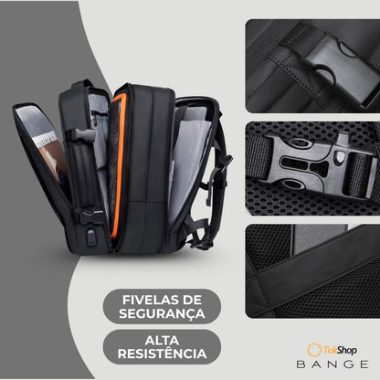 BANGE Mochila Executiva Expansível para Notebook de Até 17.3 Polegadas Bagagem de Mão para Viagens Impermeável Entrada USB para Carregador Portátil Design Discreto - Preta