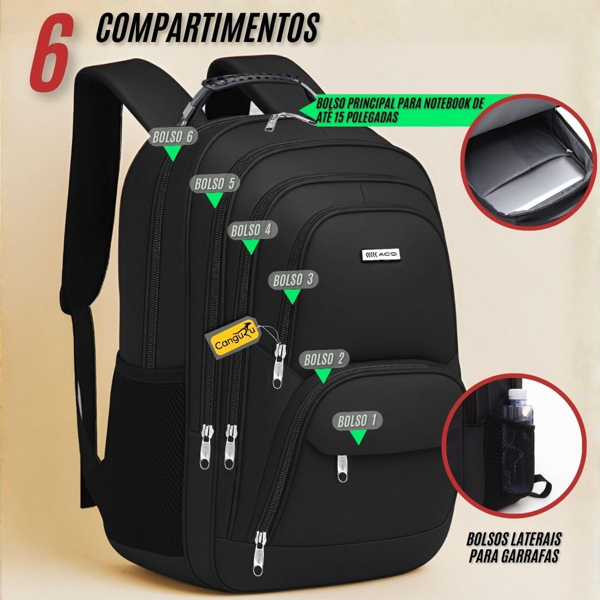 Mochila Masculina Feminina Saída USB e Fone Semi Impermeável Cabo de Aço Notebook Escola Faculdade Viagem