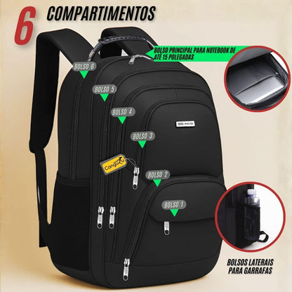 Mochila Masculina Feminina Saída USB e Fone Semi Impermeável Cabo de Aço Notebook Escola Faculdade Viagem