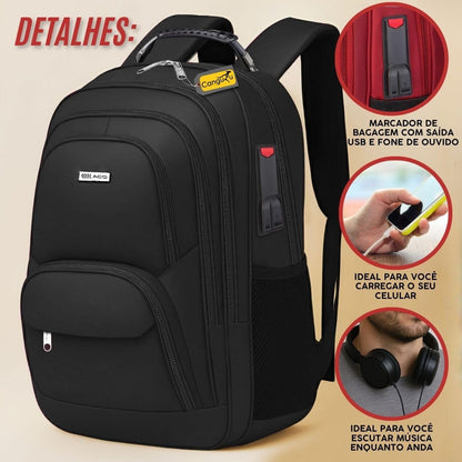 Mochila Masculina Feminina Saída USB e Fone Semi Impermeável Cabo de Aço Notebook Escola Faculdade Viagem