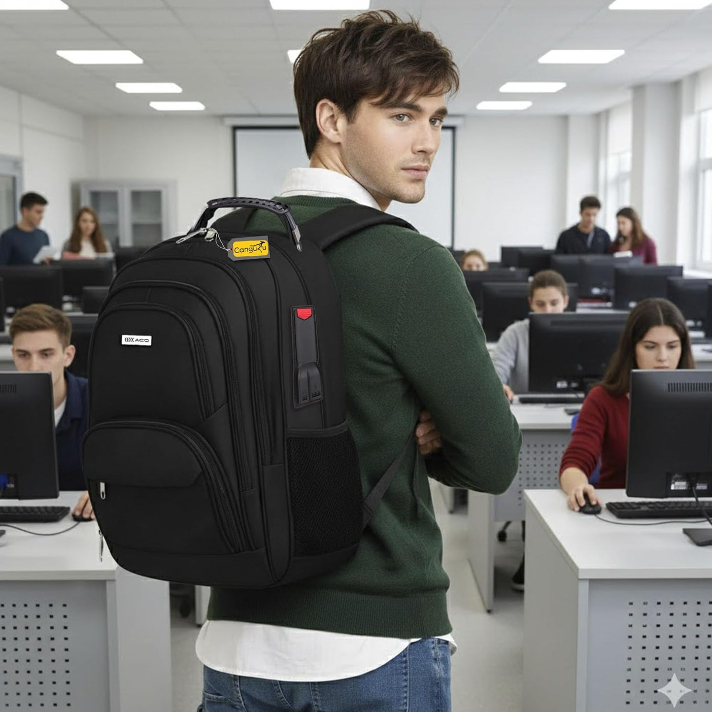 Mochila Masculina Feminina Saída USB e Fone Semi Impermeável Cabo de Aço Notebook Escola Faculdade Viagem