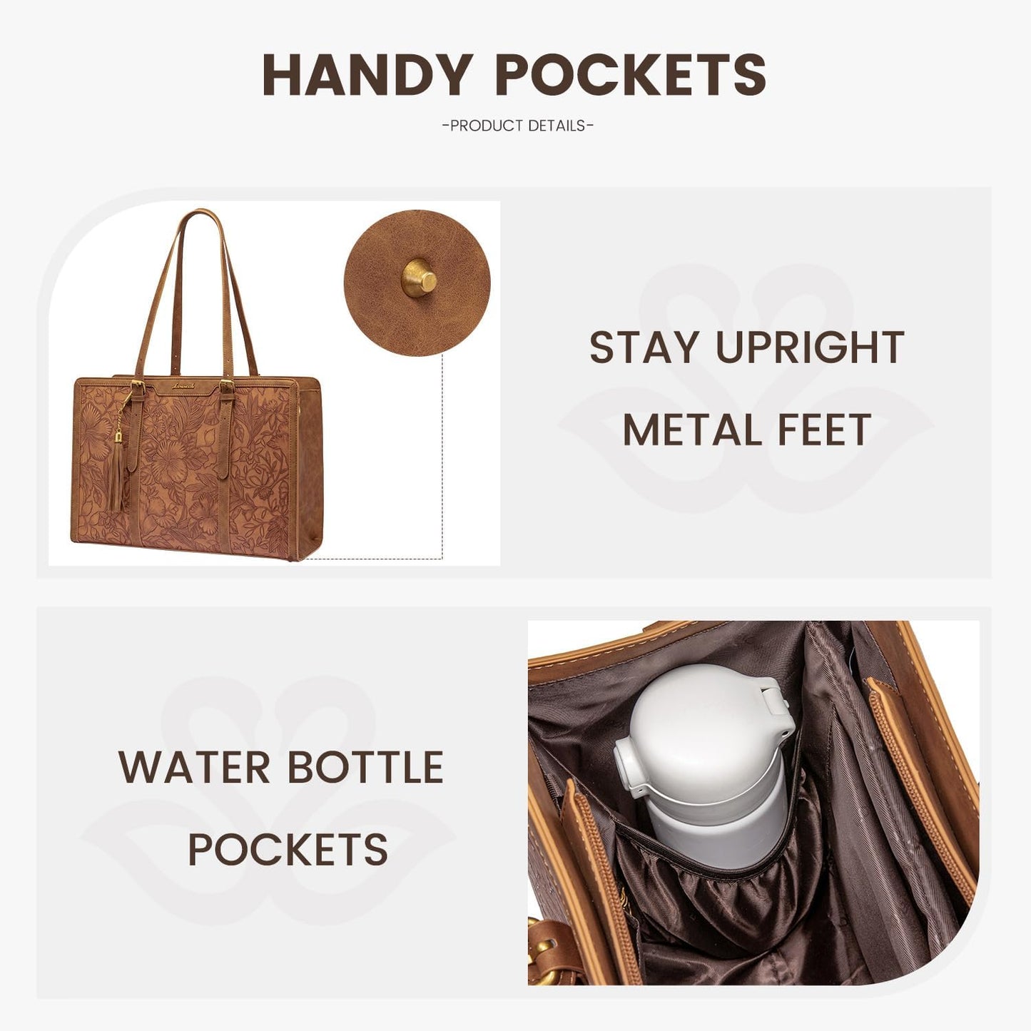 LOVEVOOK Bolsa feminina de couro vintage para laptop de 39.6 cm bolsa de computador de grande capacidade com bolsa clutch para trabalho