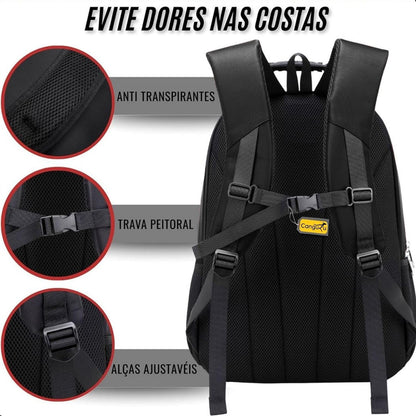 Mochila Masculina Feminina Saída USB e Fone Semi Impermeável Cabo de Aço Notebook Escola Faculdade Viagem