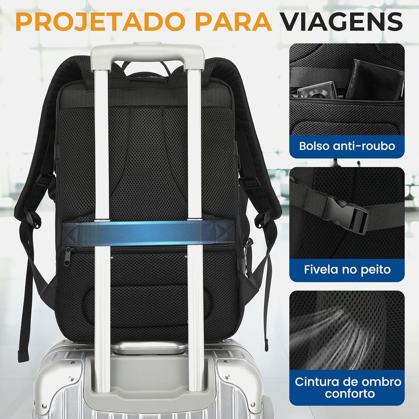 Mochila de Viagem Expansivel Grande Masculina Feminina,Mochila Avião para Notebook 17,Executiva,Antifurto,Reforçada,USB,Impermeável,Escolar,Faculdade,Trabalho,Presente