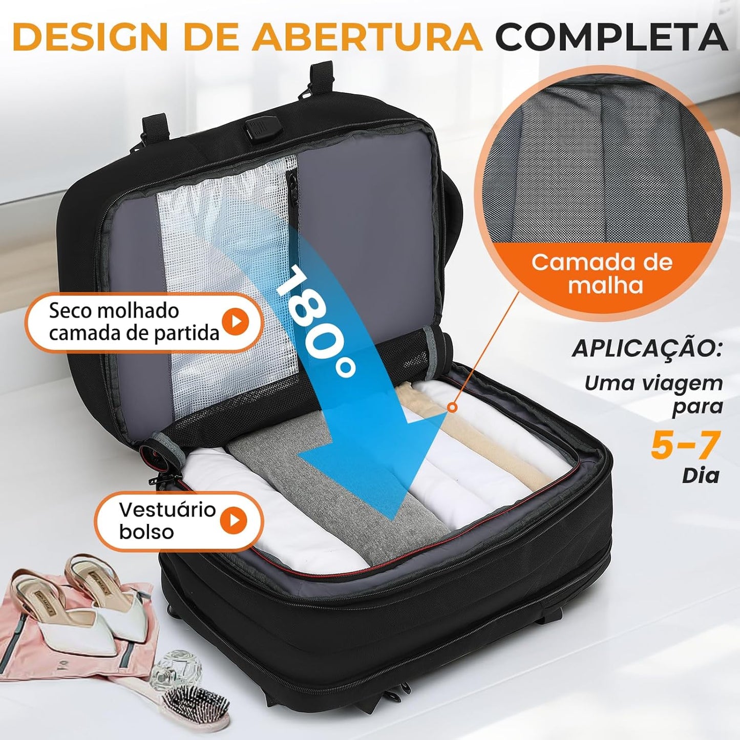 Mochila de Viagem Expansivel Grande Masculina Feminina,Mochila Avião para Notebook 17,Executiva,Antifurto,Reforçada,USB,Impermeável,Escolar,Faculdade,Trabalho,Presente